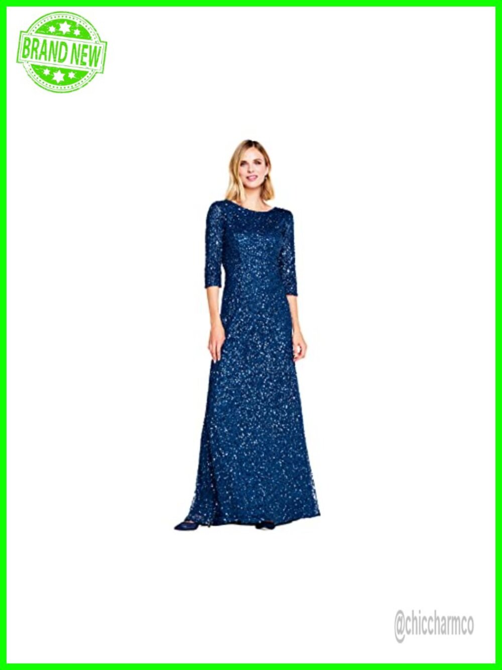 Beaded Three Quarter Sleeve Scoop Neck Mermaid Gown Formal Wedding Dress